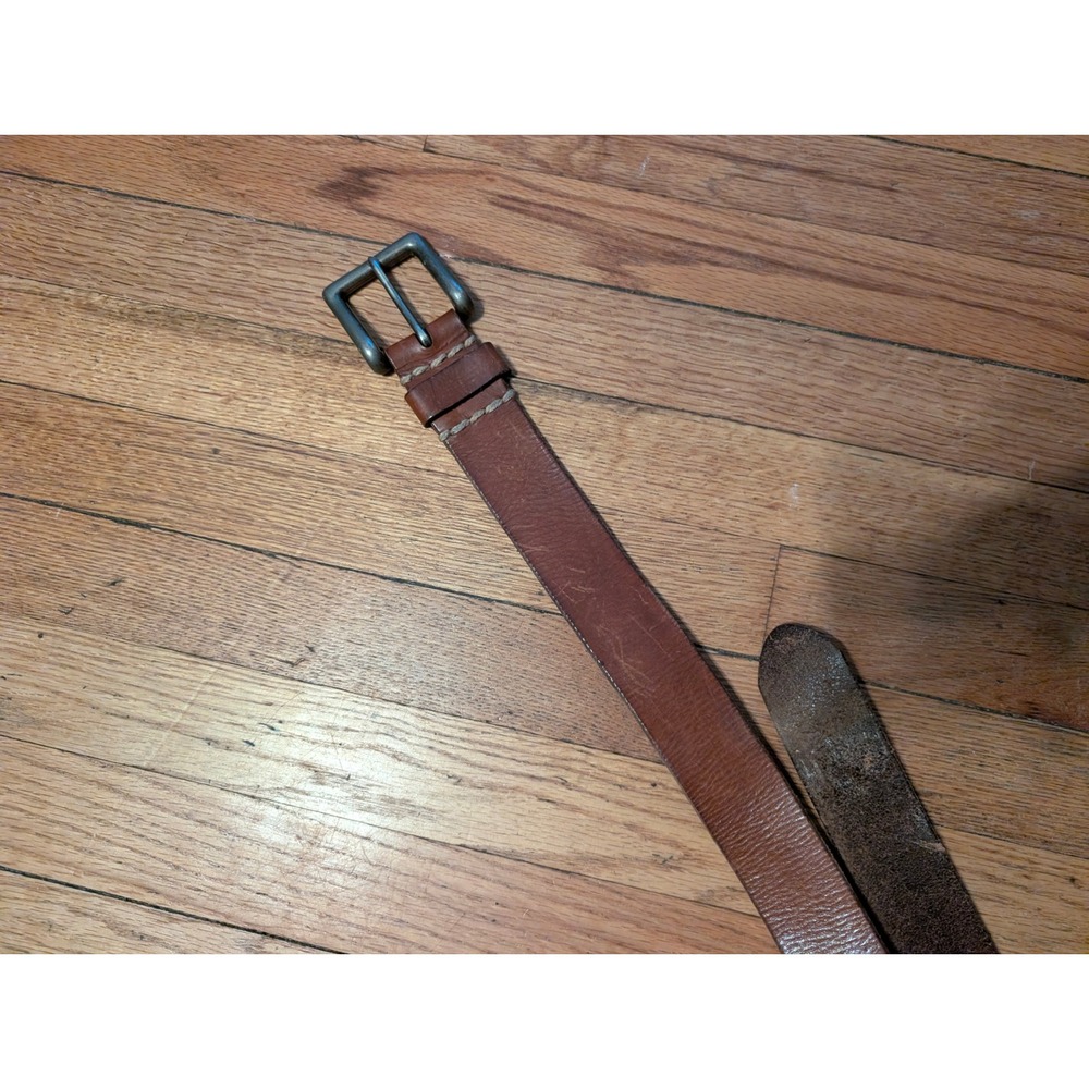 Vtg Abercrombie & Fitch Mens Brown Leather Belt Metal Buckle Contrast Stitching
